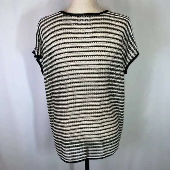 Chico's Loose Knit Metallic Striped Sweater Short Sleeves Relaxed Fit Size L - Picture 2 of 9